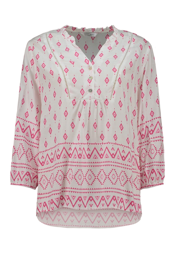 ZABAOINE Desteny Long Sleeve Blouse - Pink Print