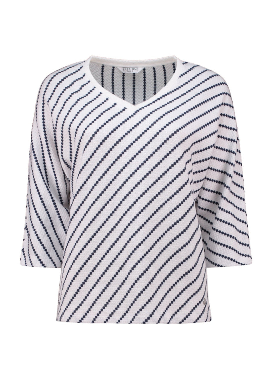 ZABAOINE Stripe V-Neck Jumper - Navy/White