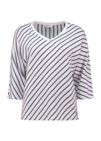 ZABAOINE Stripe V-Neck Jumper - Navy/White