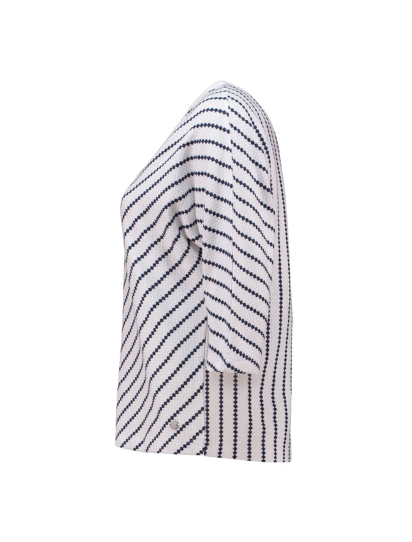 ZABAOINE Stripe V-Neck Jumper - Navy/White