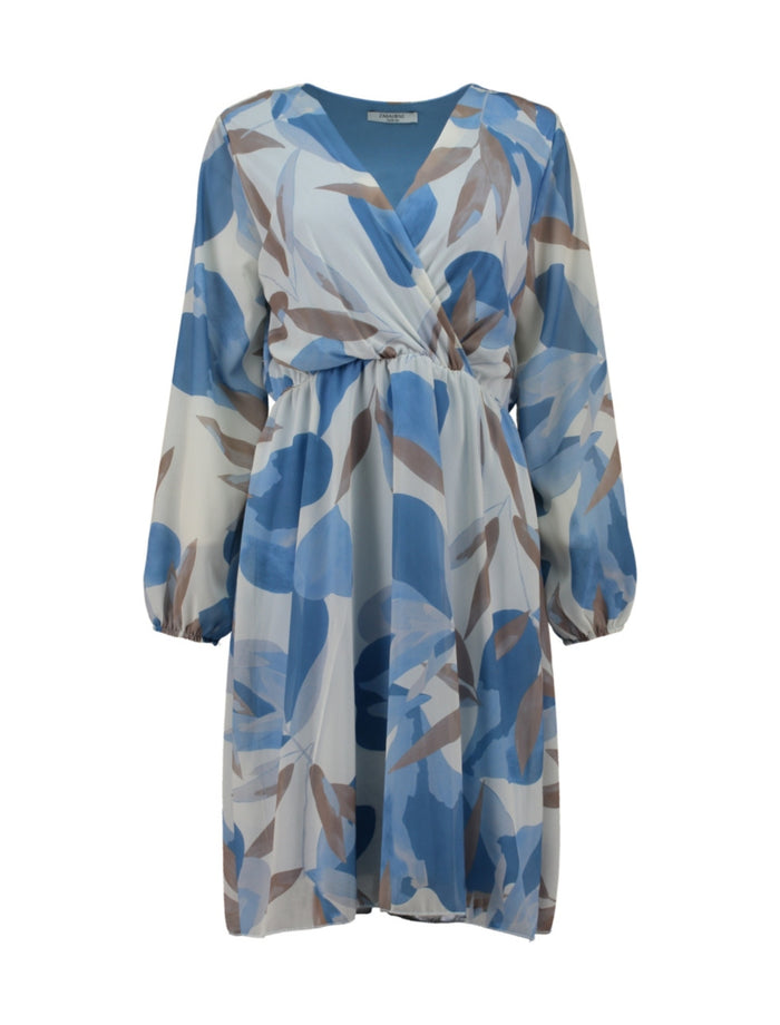 ZABAOINE Long Sleeve V-Neck Dress - Print