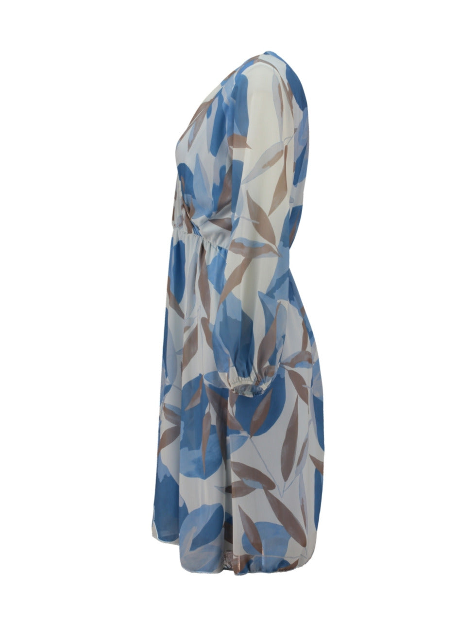 ZABAOINE Long Sleeve V-Neck Dress - Print