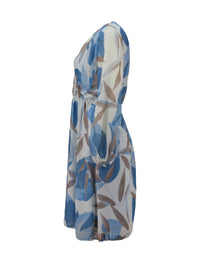 ZABAOINE Long Sleeve V-Neck Dress - Print