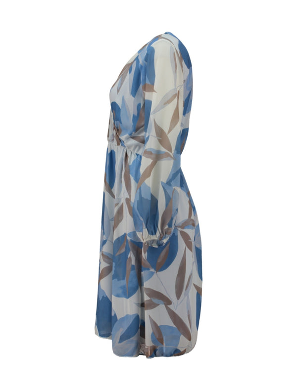 ZABAOINE Long Sleeve V-Neck Dress - Print