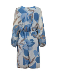 ZABAOINE Long Sleeve V-Neck Dress - Print