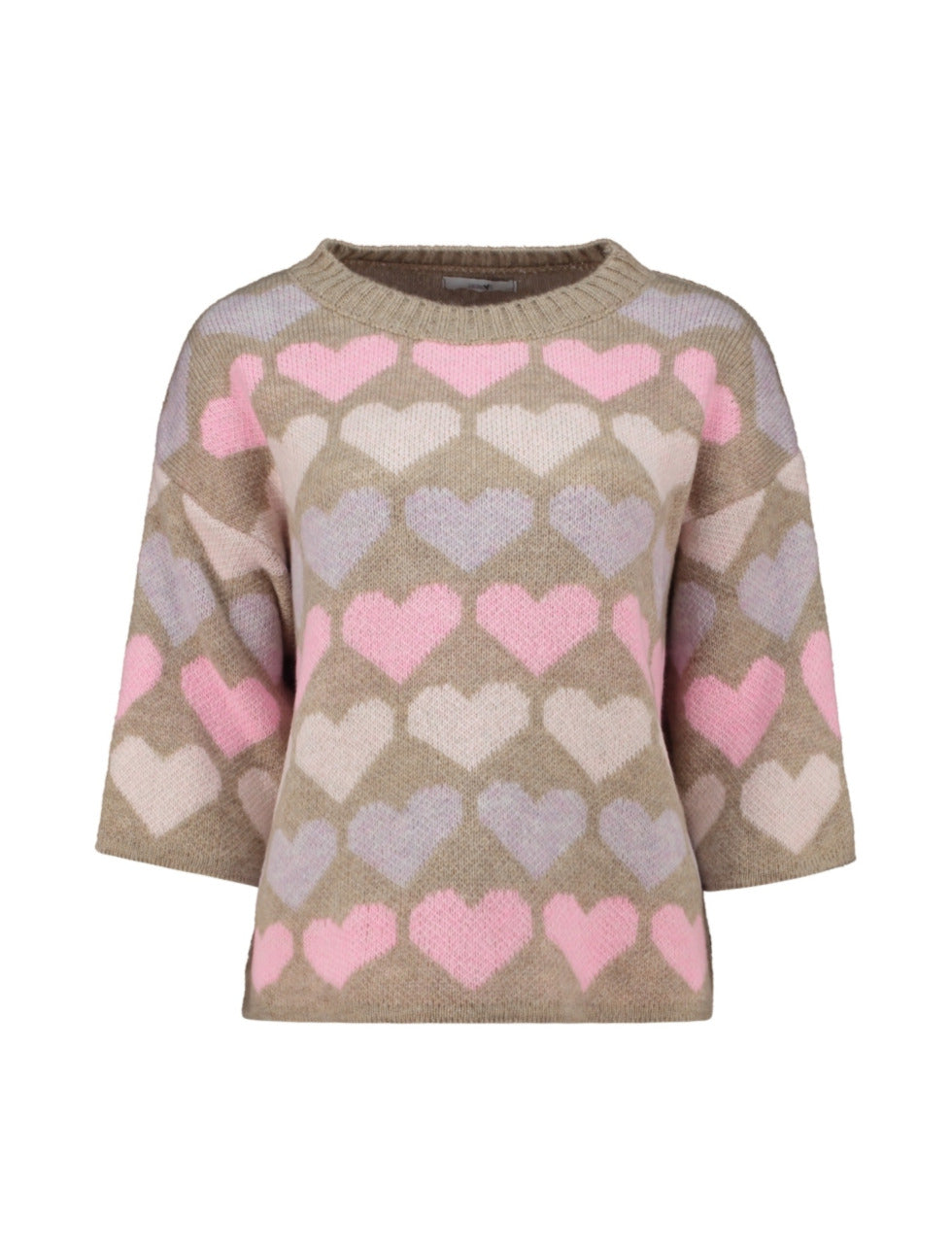 HAILYS Sanna 3/4 Sleeve Heart Jumper - Taupe