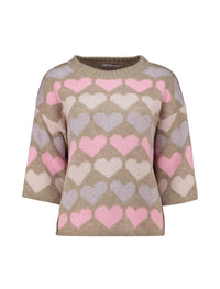 HAILYS Sanna 3/4 Sleeve Heart Jumper - Taupe