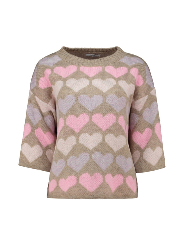 HAILYS Sanna 3/4 Sleeve Heart Jumper - Taupe