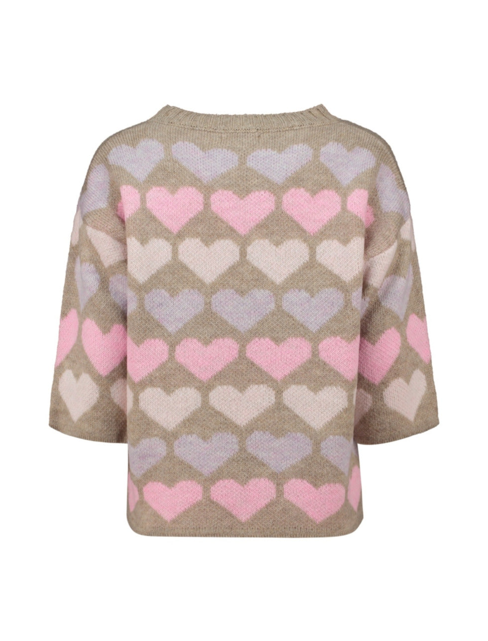 HAILYS Sanna 3/4 Sleeve Heart Jumper - Taupe