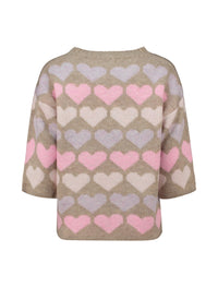 HAILYS Sanna 3/4 Sleeve Heart Jumper - Taupe