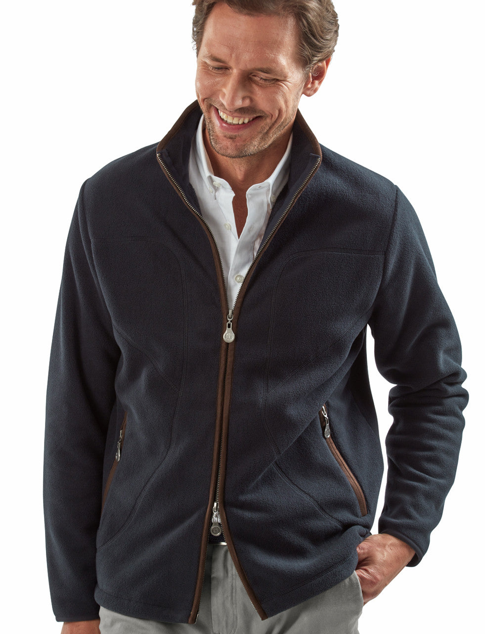 VEDONEIRE Men's Casual Full Zip Fleece Jacket - Navy