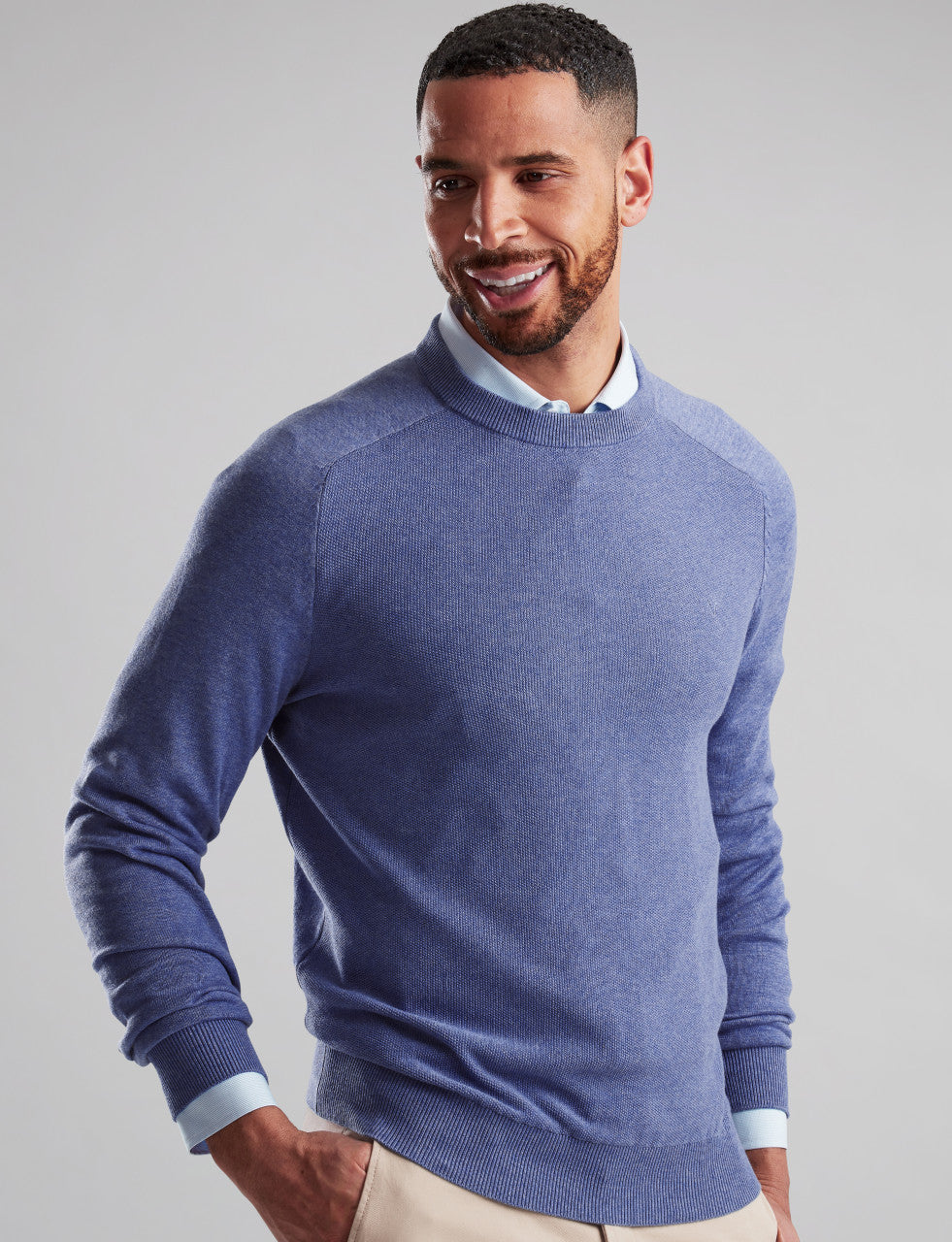 VEDONEIRE Micro Texture Crew Neck Sweater - Blue