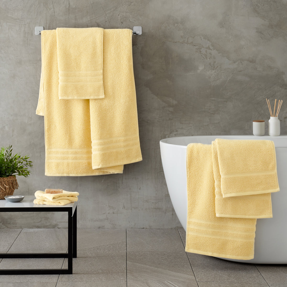 CATHERINE LANSFIELD Zero Twist Cotton Towel - Yellow (Available in 3 Sizes)