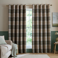 CATHERINE LANSFIELD Brushed Woven Glencoe Check Thermal Eyelet Curtains- Green