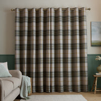 CATHERINE LANSFIELD Brushed Woven Glencoe Check Thermal Eyelet Curtains- Green