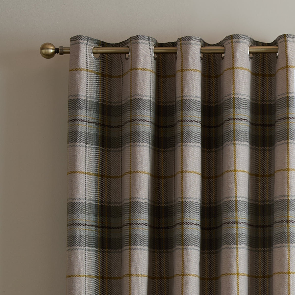 CATHERINE LANSFIELD Brushed Woven Glencoe Check Thermal Eyelet Curtains- Green