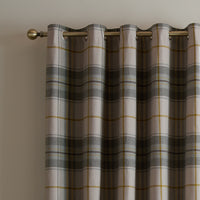 CATHERINE LANSFIELD Brushed Woven Glencoe Check Thermal Eyelet Curtains- Green