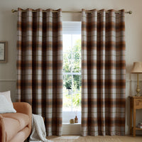 CATHERINE LANSFIELD Brushed Woven Glencoe Check Thermal Eyelet Curtains- Terracotta