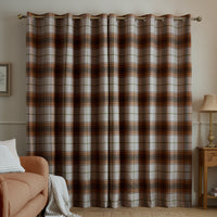 CATHERINE LANSFIELD Brushed Woven Glencoe Check Thermal Eyelet Curtains- Terracotta
