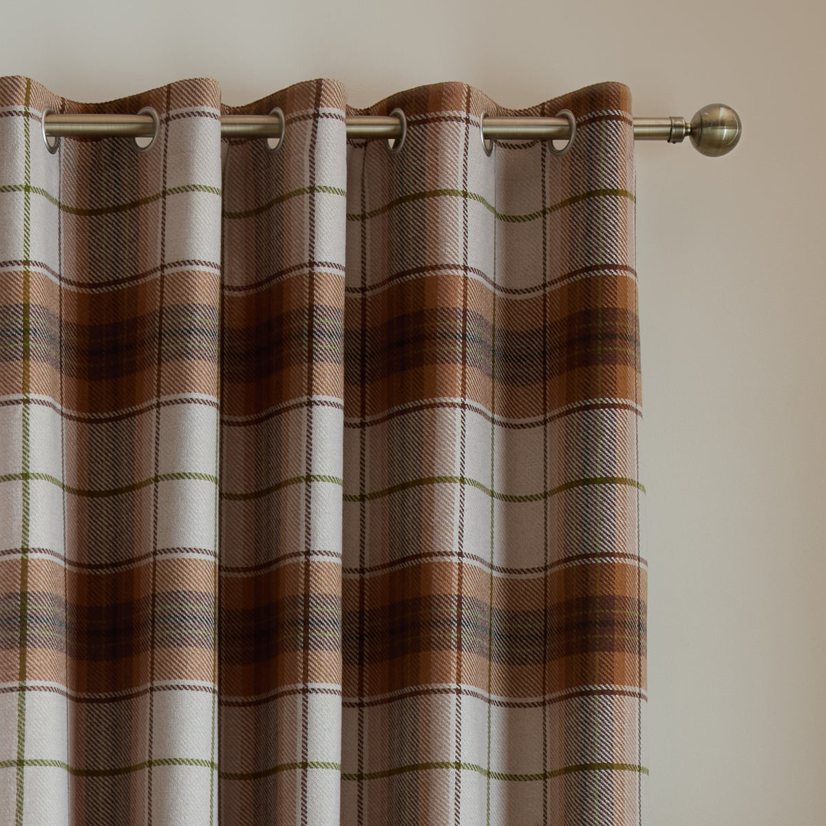 CATHERINE LANSFIELD Brushed Woven Glencoe Check Thermal Eyelet Curtains- Terracotta