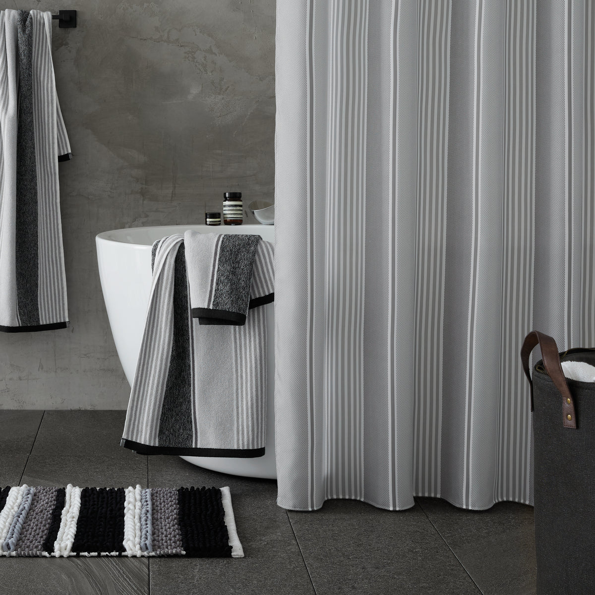 CATHERINE LANSFIELD Textured Stripe Shower Curtain 180x180cm - Silver