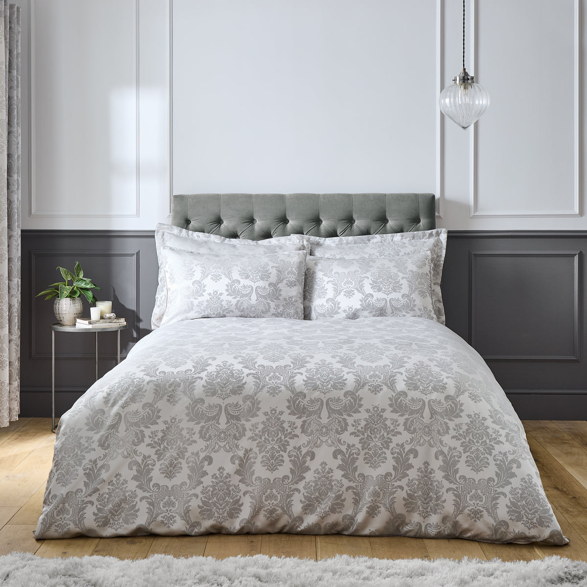 CATHERINE LANSFIELD Damask Jacquard Duvet Cover Set - Silver