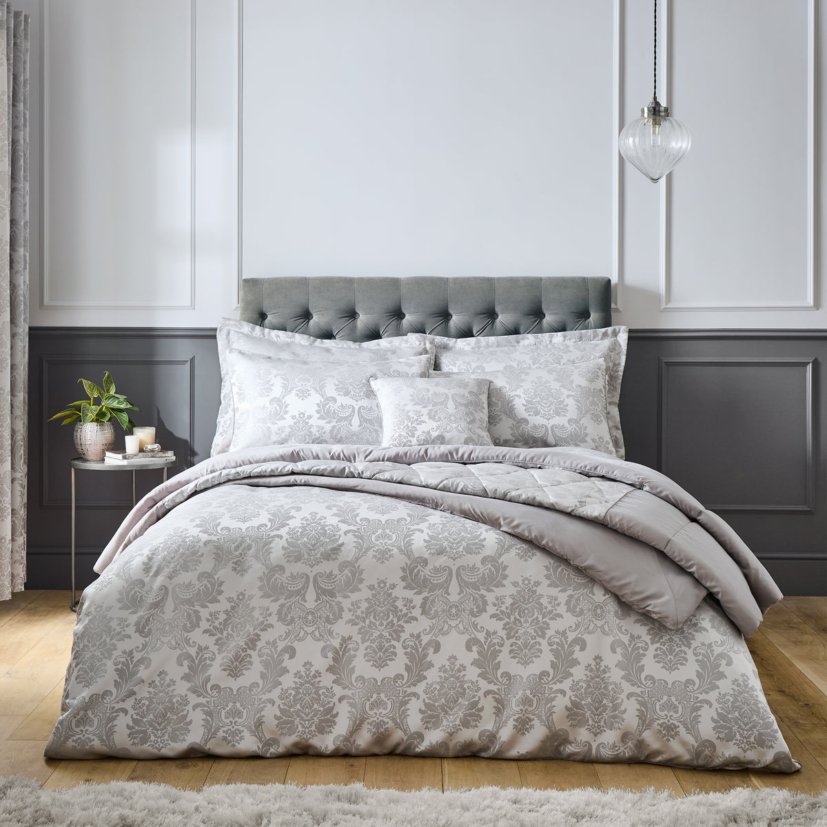 CATHERINE LANSFIELD Damask Jacquard Duvet Cover Set - Silver