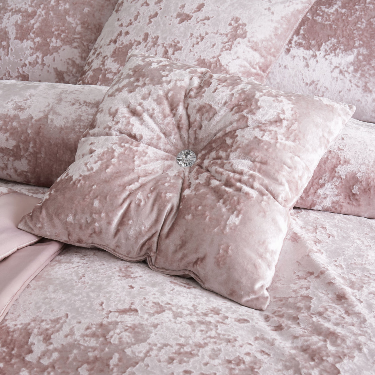 CATHERINE LANSFIELD Crushed Velvet Cushion 45x45cm - Blush