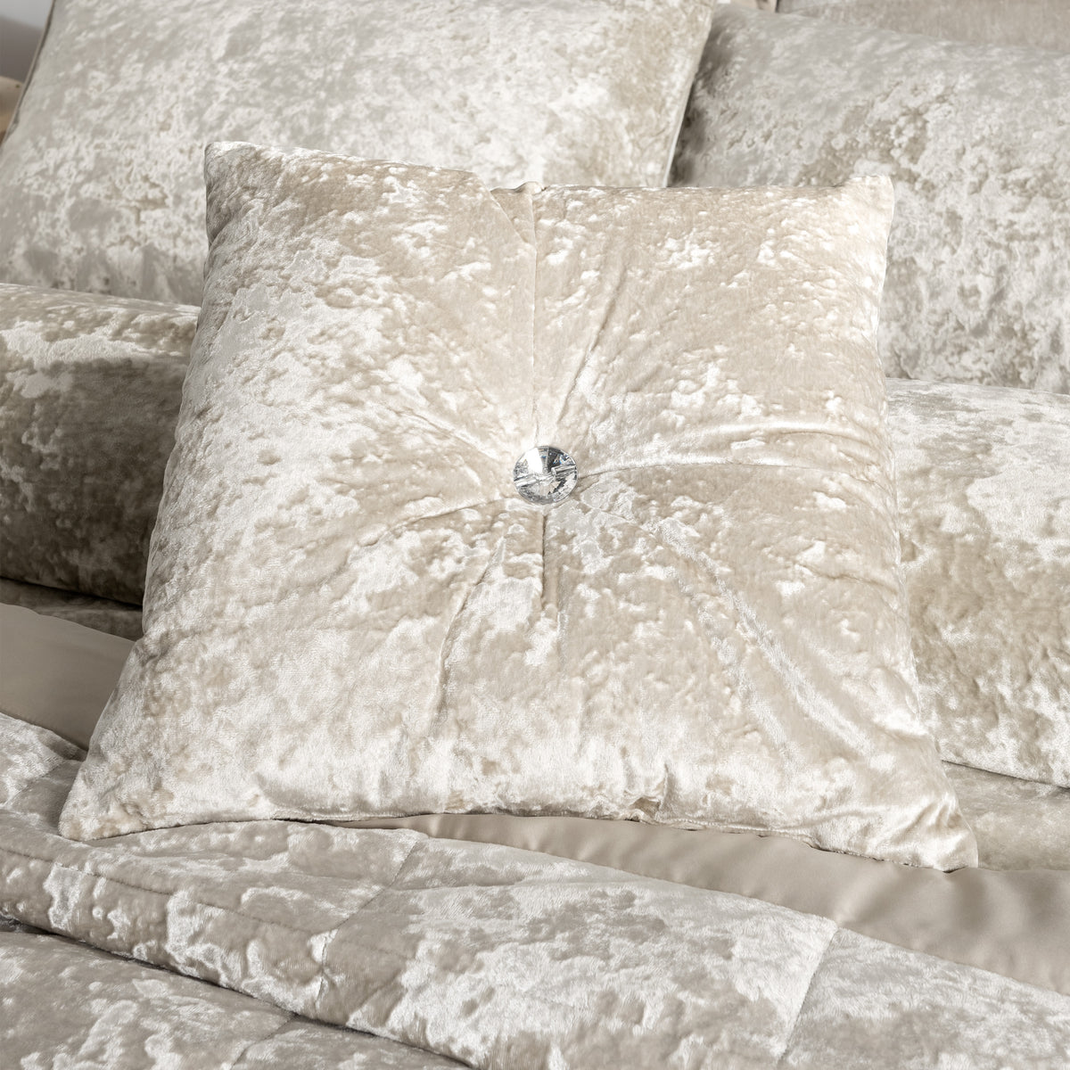 CATHERINE LANSFIELD Crushed Velvet Cushion 45x45cm - Natural