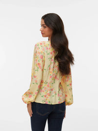 VERO MODA Vilma Long Sleeve Top - Yellow Print