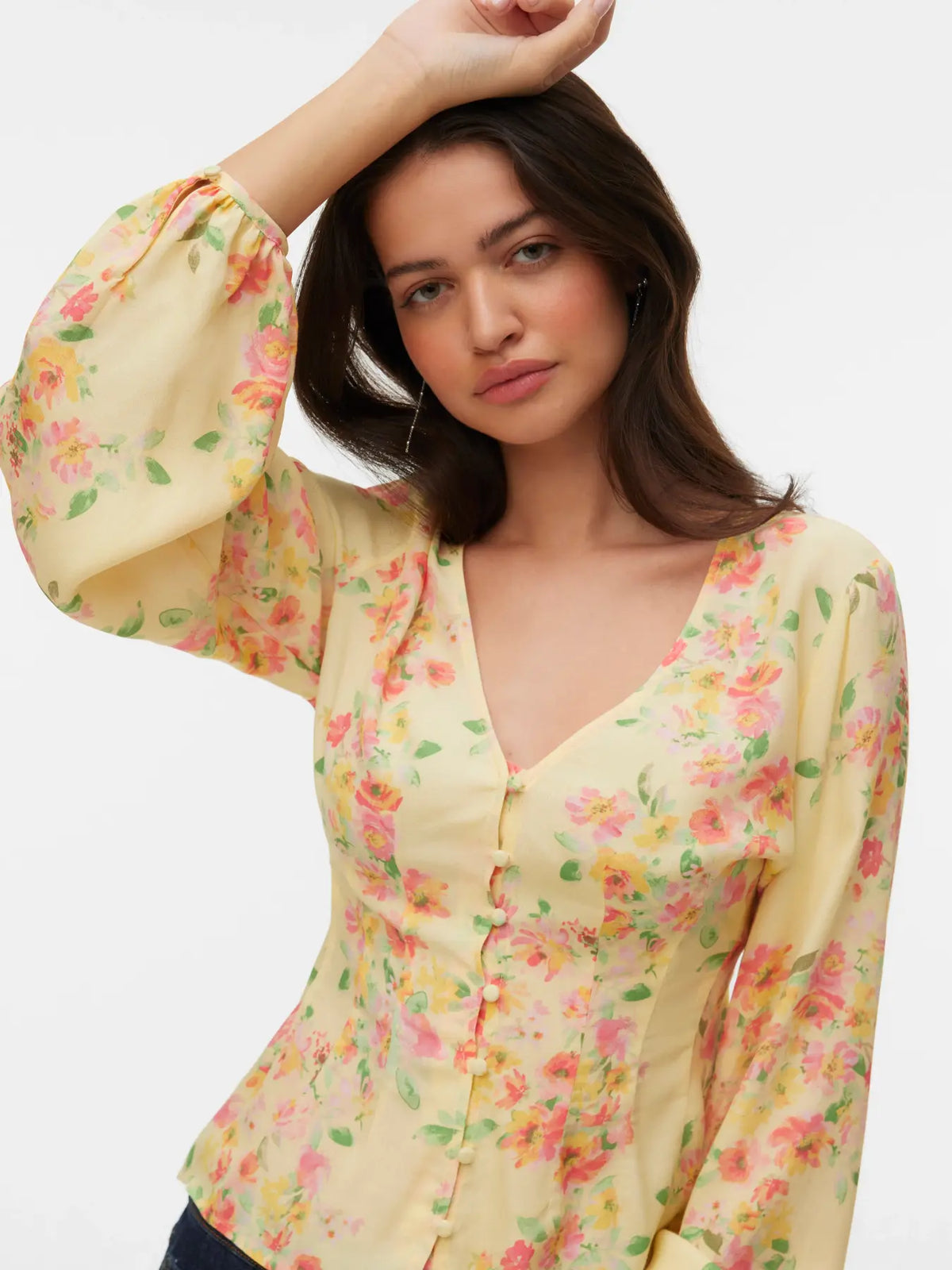 VERO MODA Vilma Long Sleeve Top - Yellow Print