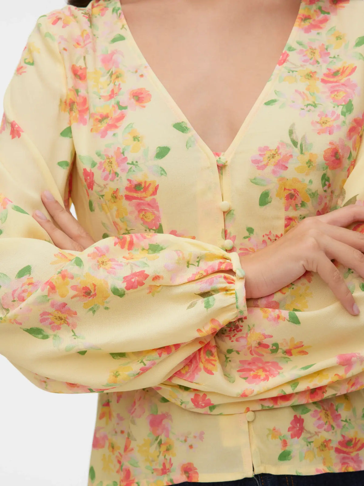 VERO MODA Vilma Long Sleeve Top - Yellow Print