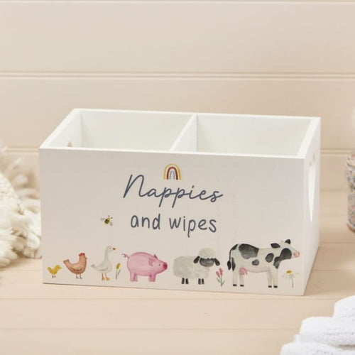 LANGS Baby Nappies and Wipes Farm Animals Wooden Crate