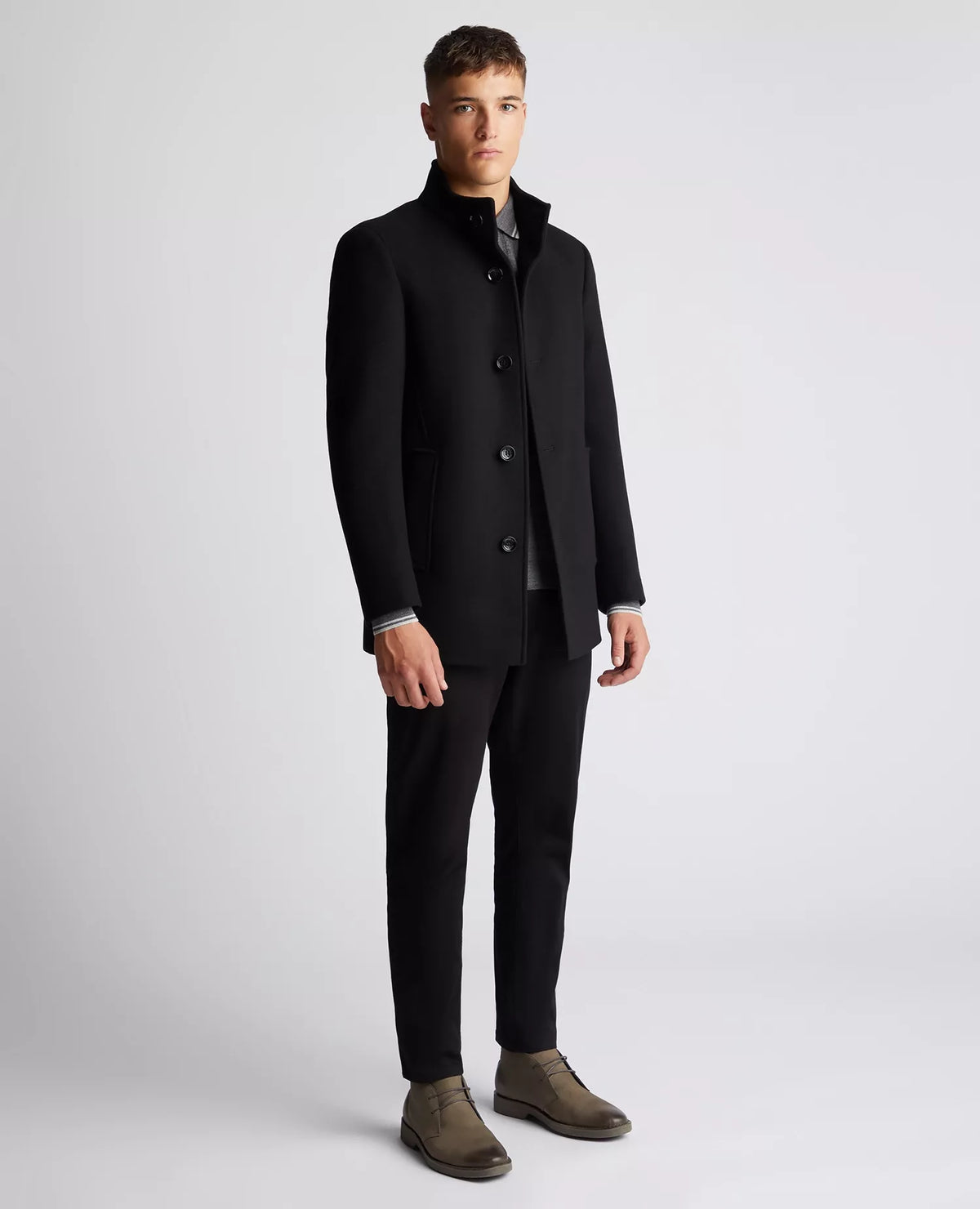 REMUS UOMO Jonah Wool-Blend Tailored Coat - Black