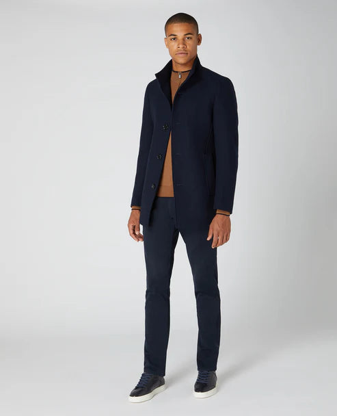 REMUS UOMO Jonah Wool-Blend Tailored Coat - Navy