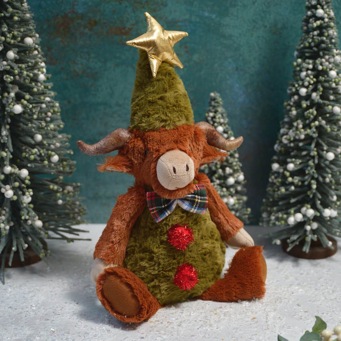 LANGS Highland Cow Dresses as Christmas Tree Plush Toy 16cm
