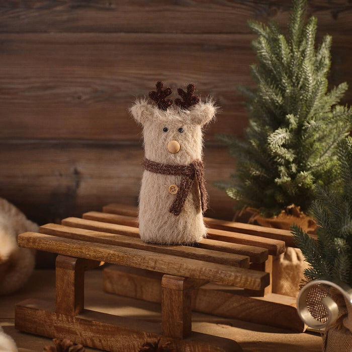 LANGS Nordic Nest Novelty Faux Fur Reindeer Small Standing Figure 19cm