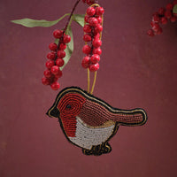 LANGS Robin Hand Beaded Fabric Robin Christmas Hanger 8x11cm
