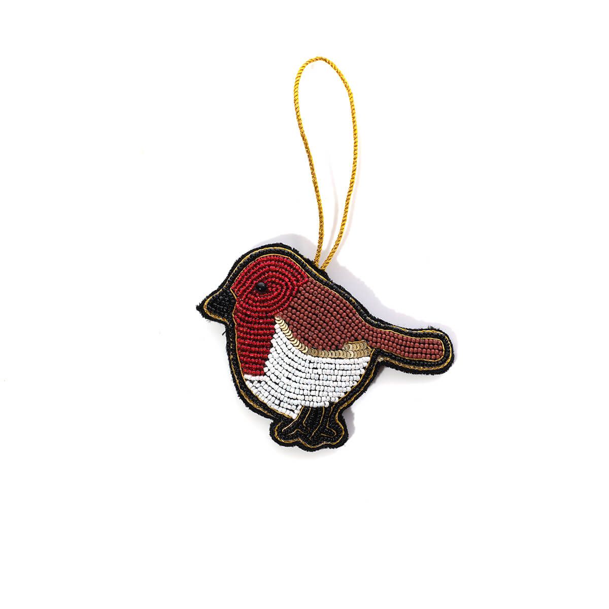 LANGS Robin Hand Beaded Fabric Robin Christmas Hanger 8x11cm