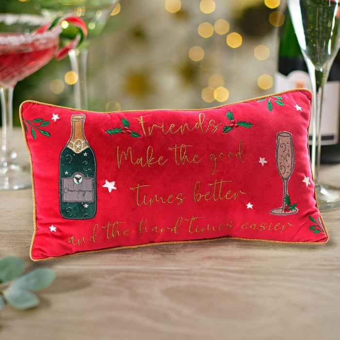 LANGS Merry Cheer Friendship Champagne Velour Cushion 45x25cm