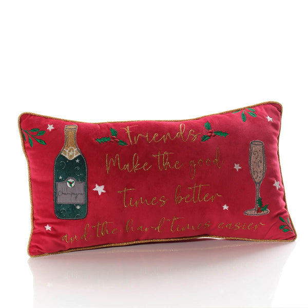 LANGS Merry Cheer Friendship Champagne Velour Cushion 45x25cm