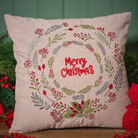 LANGS Merry Christmas 100% Cotton Embroidered Cushion 45x45cm