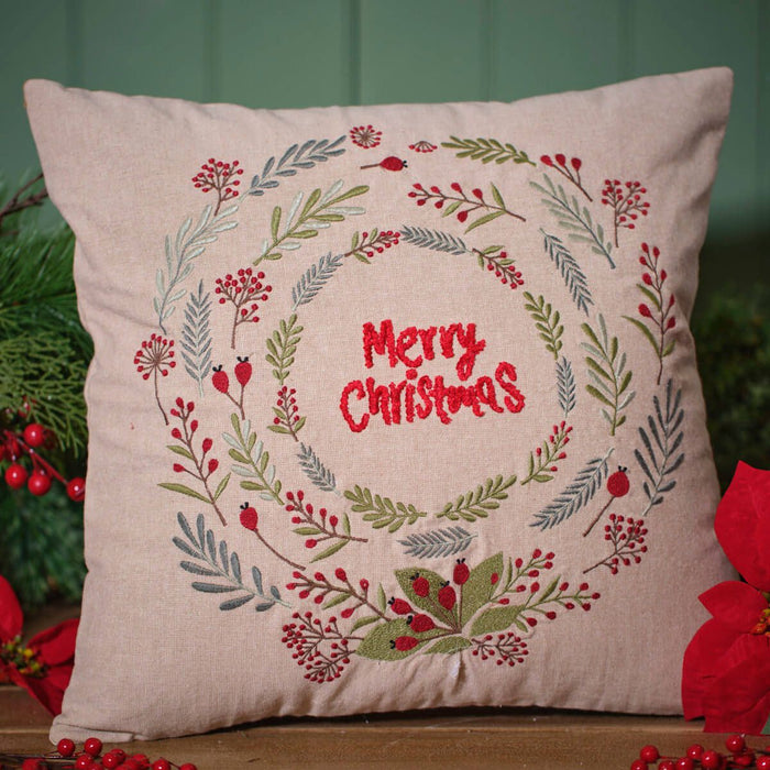 LANGS Merry Christmas 100% Cotton Embroidered Cushion 45x45cm