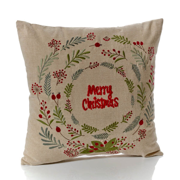 LANGS Merry Christmas 100% Cotton Embroidered Cushion 45x45cm