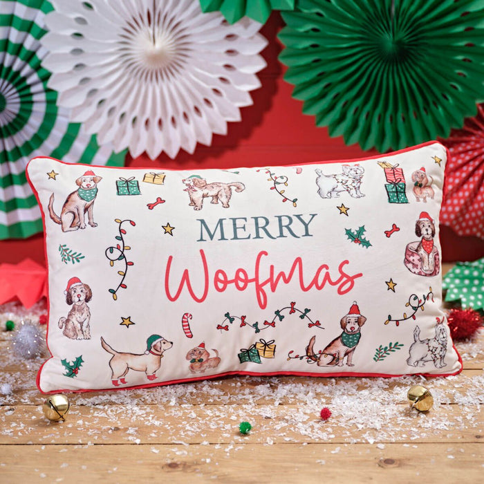 LANGS Furry and Festive Merry Woofmas velour Cushion 50x30cm