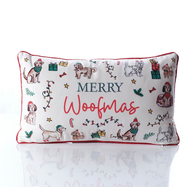LANGS Furry and Festive Merry Woofmas velour Cushion 50x30cm
