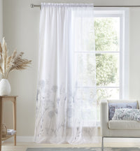 CATHERINE LANSFIELD Meadowsweet Floral Tab Top Sheer Curtain Panel 55x90" - White