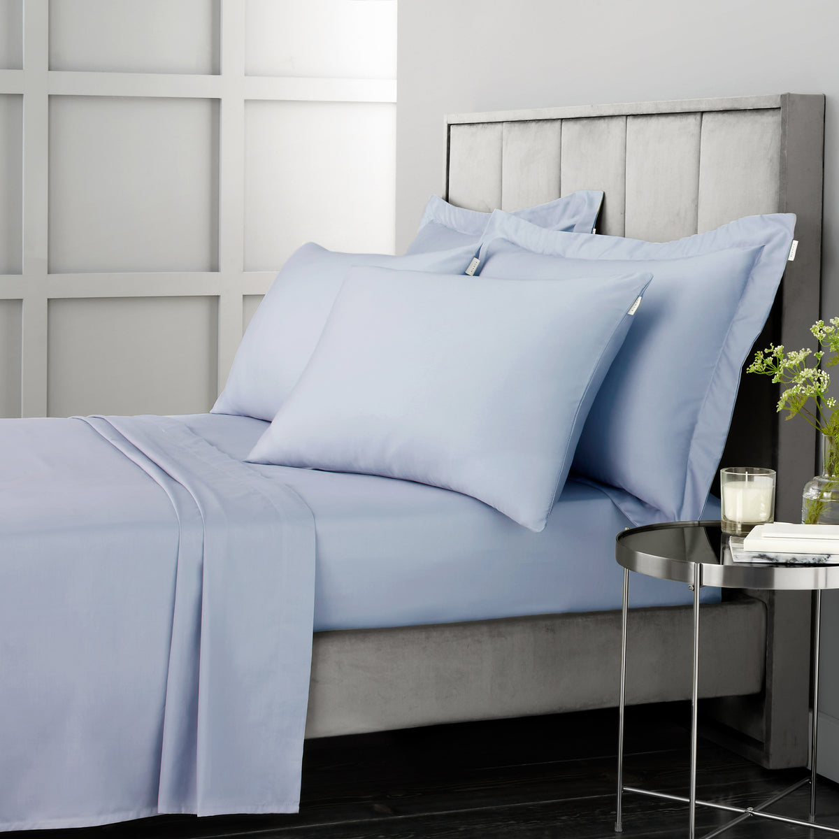 BIANCA 400 Thread Count Cotton Sateen Fitted Sheet - Blue