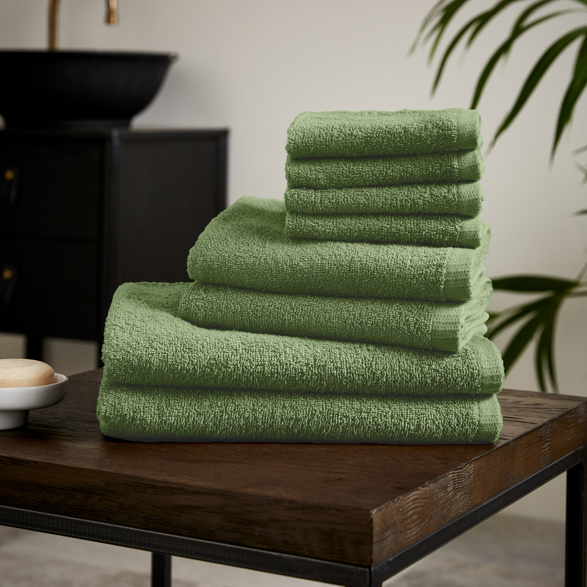 CATHERINE LANSFIELD Quick Dry Cotton Towel - Sage Green (Available in 3 Sizes)