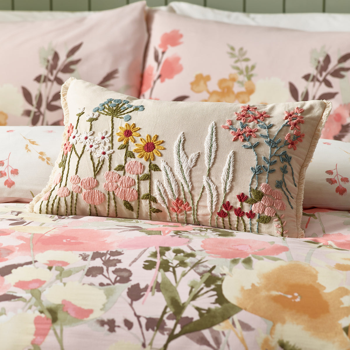 CATHERINE LANSFIELD Countryside Floral Filled Cushion 50x30cm
